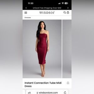 Windsor Strapless Burgundy Midi Dress